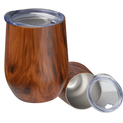 STAINLESS STEEL METAL MUG with Wood Look Brighton in Brown 