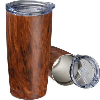 STAINLESS STEEL METAL MUG with Wood Look Costa Rica in Brown 