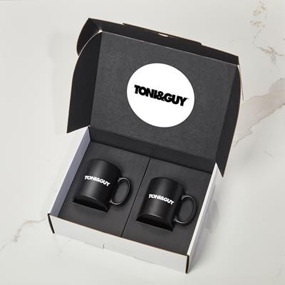 TWO SATIN BLACK MUG SET GIFT BOX