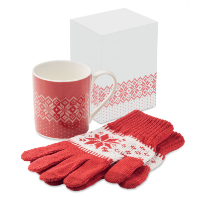 WINTER GIFT MUG AND GLOVES SET in Red