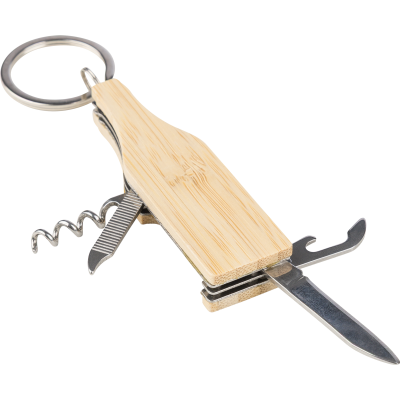 BAMBOO MULTI TOOL KEYRING CHAIN in Brown