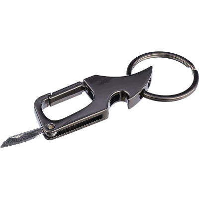BOTTLE OPENER AND SMALL KNIFE KEYRING in Gunmetal Grey