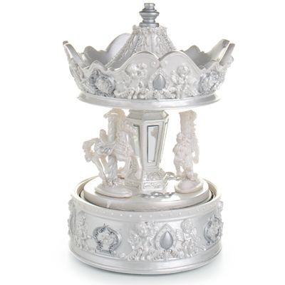 HOBBY HORSE MUSICAL CAROUSEL in White & Silver