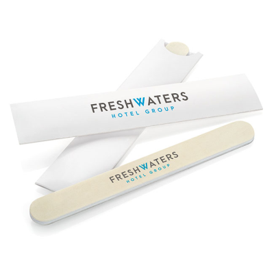 WHITE FOAM BACKED EMERY BOARD & NAIL FILE in a Printed Sleeve (18Cm)