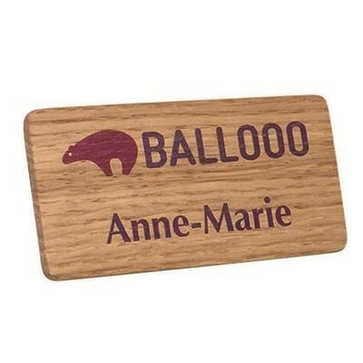 REAL WOOD PERSONALISED NAME BADGE PRINTED
