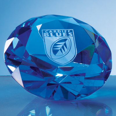 10CM OPTICAL CRYSTAL BLUE DIAMOND PAPERWEIGHT