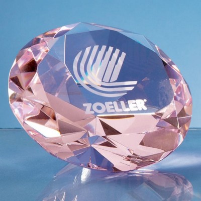 10CM OPTICAL CRYSTAL PINK DIAMOND PAPERWEIGHT