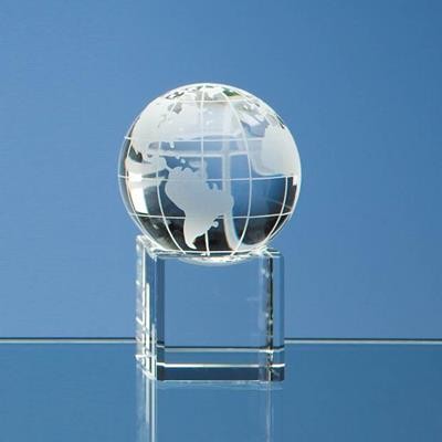 5CM OPTICAL CRYSTAL GLOBE ON a CLEAR TRANSPARENT CRYSTAL BASE