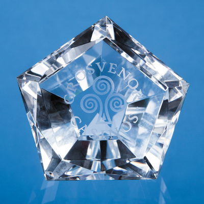 6CM OPTICAL CRYSTAL FACET PENTAGON PAPERWEIGHT