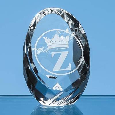 6CM OPTICAL CRYSTAL FACET SLICED OVAL PAPERWEIGHT; PRESENTATION BOX: INC