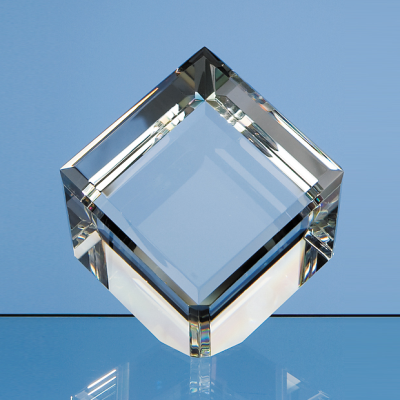 8CM OPTICAL CRYSTAL BEVEL EDGED CUBE