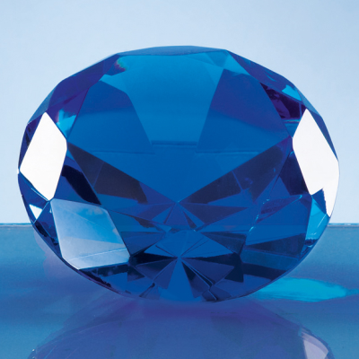 8CM OPTICAL CRYSTAL BLUE DIAMOND PAPERWEIGHT