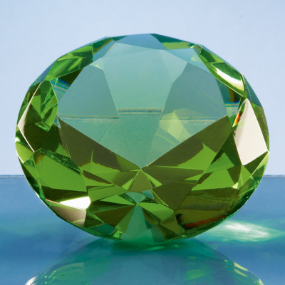 8CM OPTICAL CRYSTAL GREEN DIAMOND PAPERWEIGHT