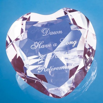 8CM OPTICAL CRYSTAL PINK FACET HEART PAPERWEIGHT