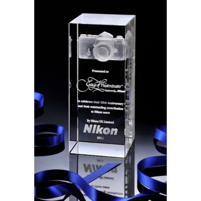 CRYSTAL GLASS PHOTOGRAPHY PAPERWEIGHT OR AWARD