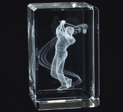 3D LASER ENGRAVED CRYSTAL GLASS PAPERWEIGHT or AWARD TROPHY