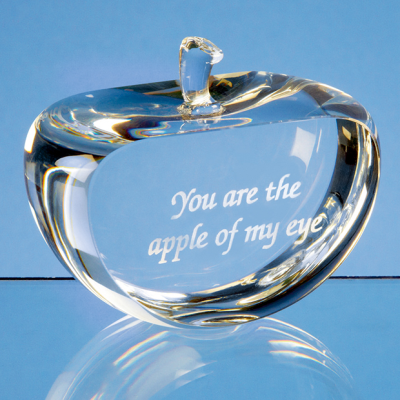 OPTICAL CRYSTAL CLEAR TRANSPARENT FLAT GLASS APPLE PAPERWEIGHT