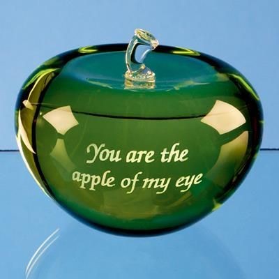 OPTICAL CRYSTAL GREEN GLASS APPLE PAPERWEIGHT