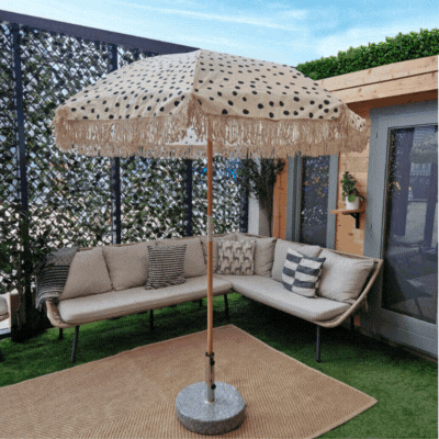 1,8M ROUND DOMED SUSTAINABLE WOOD ECO PARASOL WITH TASSELS