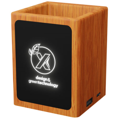 SCX,DESIGN O12 WOOD LIGHT-UP LOGO PENCIL HOLDER with Dual USB Output