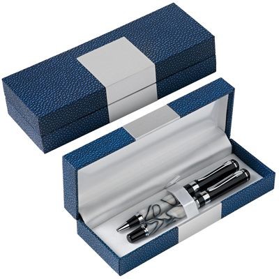 LARGE RECTANGULAR PEN PRESENTATION BOX in Blue Leather