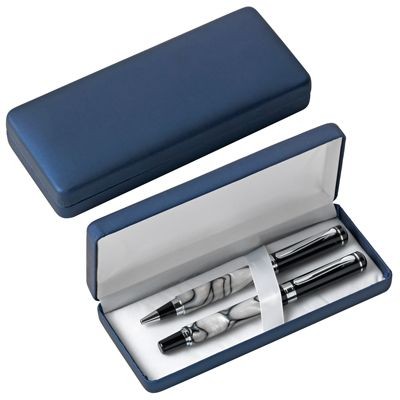 PEN PRESENTATION BOX in Metallic Blue Rubber