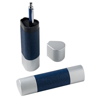 TRIANGULAR PEN PRESENTATION BOX in Blue Leather