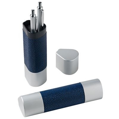 TRIANGULAR PEN PRESENTATION BOX in Blue Leather