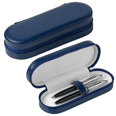 ZIP AROUND PEN PRESENTATION CASE in Blue Leather