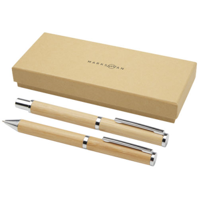 APOLYS BAMBOO BALL PEN AND ROLLERBALL PEN GIFT SET (BLACK INK)