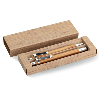 BAMBOO PEN AND PENCIL SET in Brown
