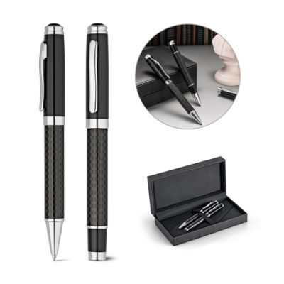 CHESS ROLLER PEN AND BALL PEN SET in Metal & Carbon Fibre with Twist Mechanism
