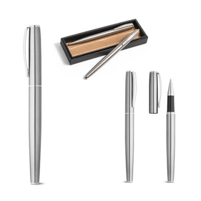 ELLA ROLLER AND BALL PEN SET with Stainless Steel Metal Body