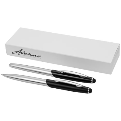 GENEVA STYLUS BALL PEN AND ROLLERBALL PEN SET in Silver & Solid Black