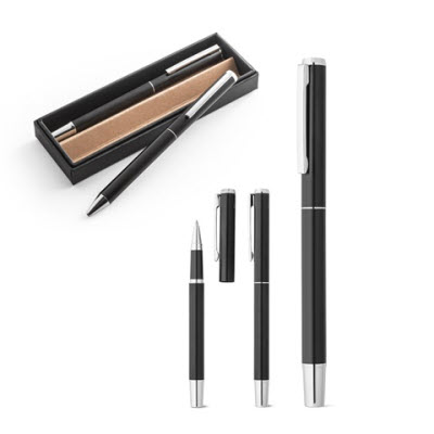 LEAH ROLLER AND BALL PEN SET in Aluminium Metal 94% Ral) with Clip