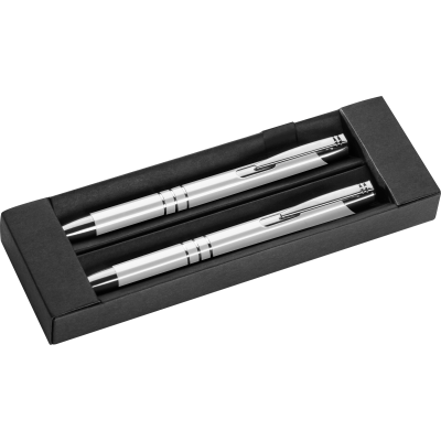 METAL PEN & PENCIL SET in White