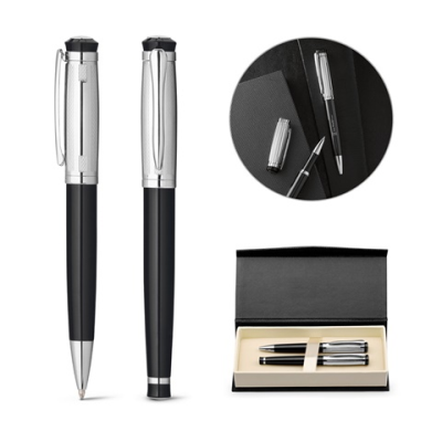 ORLANDO METAL ROLLERBALL PEN AND BALL PEN SET with Clip
