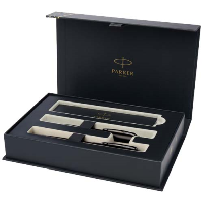 PARKER IM ACHROMATIC BALL PEN AND ROLLERBALL PEN SET with Gift Box (Black & Blue Ink)
