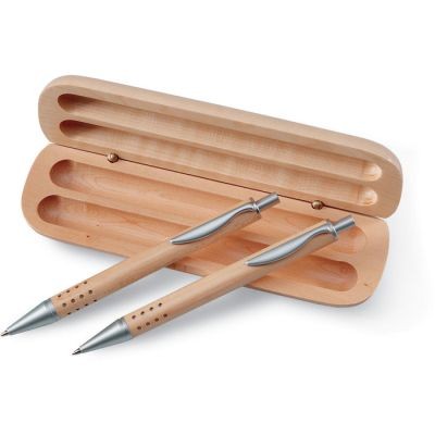 PEN GIFT SET in Wood Box in Brown