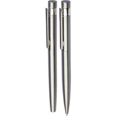 RECYCLED STAINLESS STEEL METAL PEN SET (2PC) in Silver