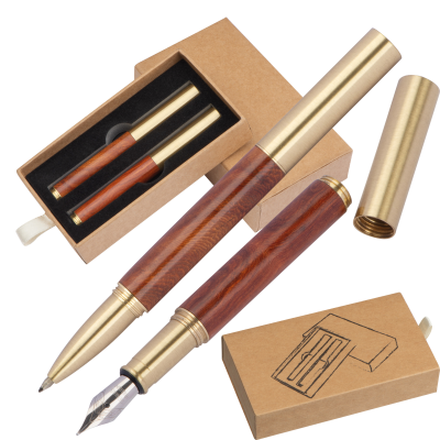 WRITING SET BRASS AND WOOD in Brown
