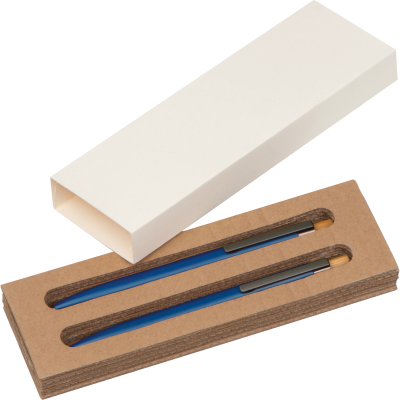 WRITING SET with Pen & Mechanical Pencil Made From Recycled Aluminium Metal in Blue 