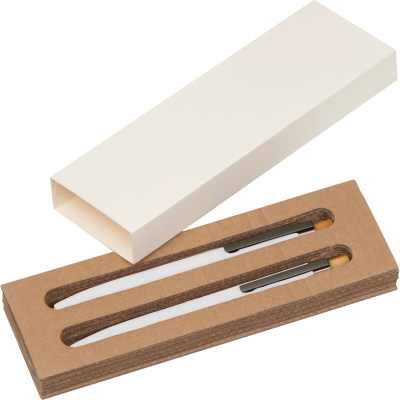 WRITING SET with Pen & Mechanical Pencil Made From Recycled Aluminium Metal in White 