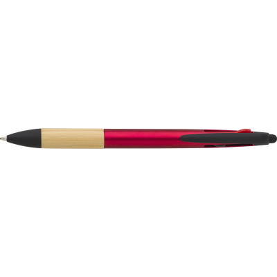 BAMBOO BALL PEN (3 COLOUR AND STYLUS) in Red