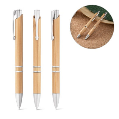 BETA BAMBOO BAMBOO BALL PEN with Clip & Metal Trim