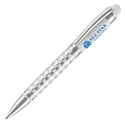 CHEQUERS METAL BALL PEN - WHITE - SILVER