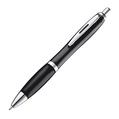 CLEAR TRANSPARENT BALL PEN with Rubber Grip in Black