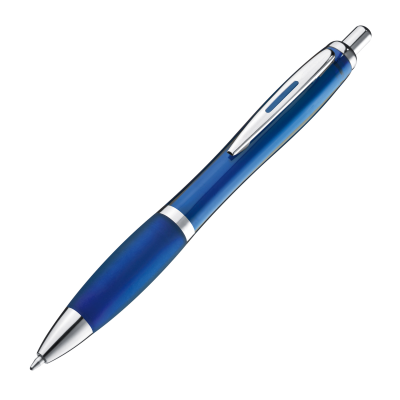 CLEAR TRANSPARENT BALL PEN with Rubber Grip in Blue
