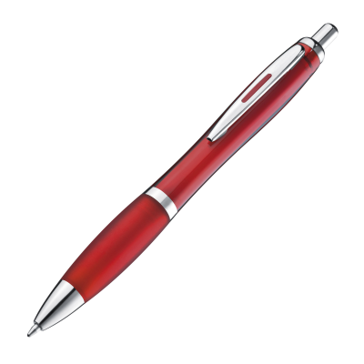 CLEAR TRANSPARENT BALL PEN with Rubber Grip in Burgundy