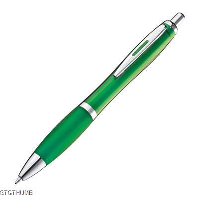 CLEAR TRANSPARENT BALL PEN with Rubber Grip in Green